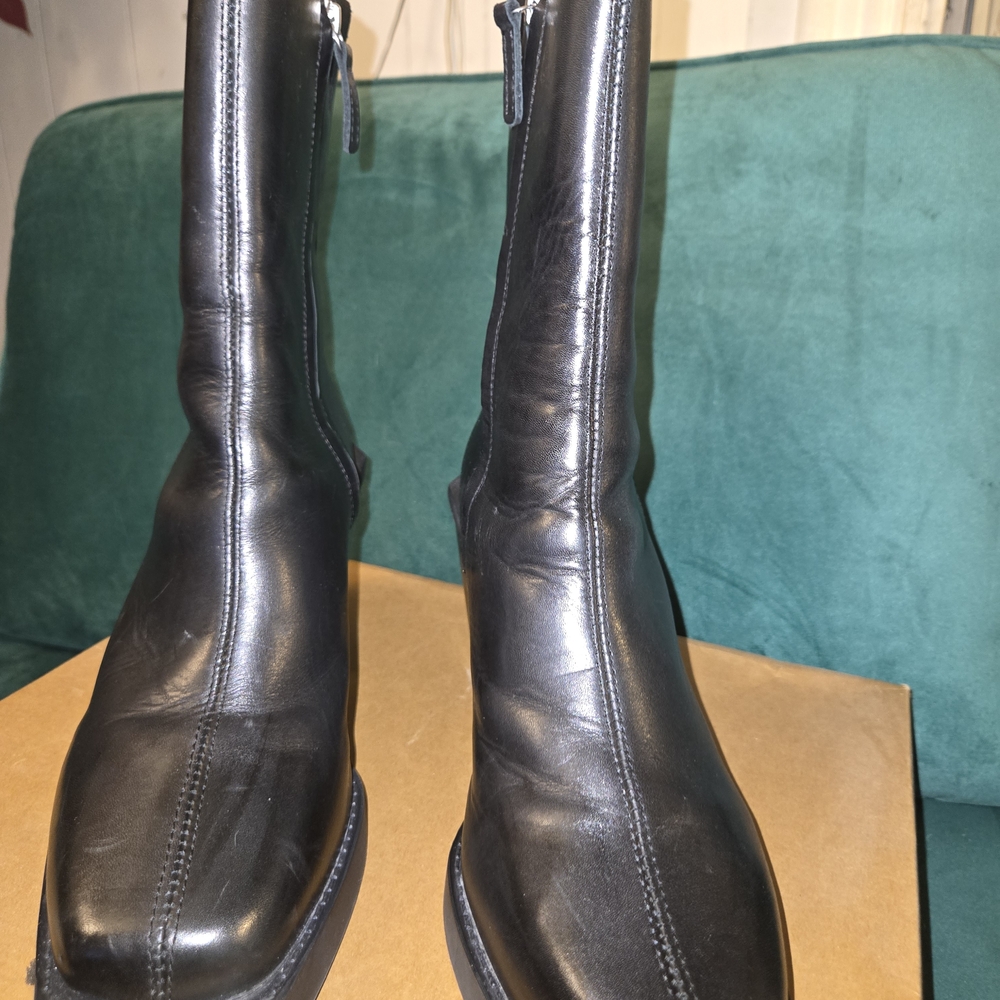 ASOS MENS All Black Leather Mid-Calf Boots Sleek Design - Picture 11 of 13